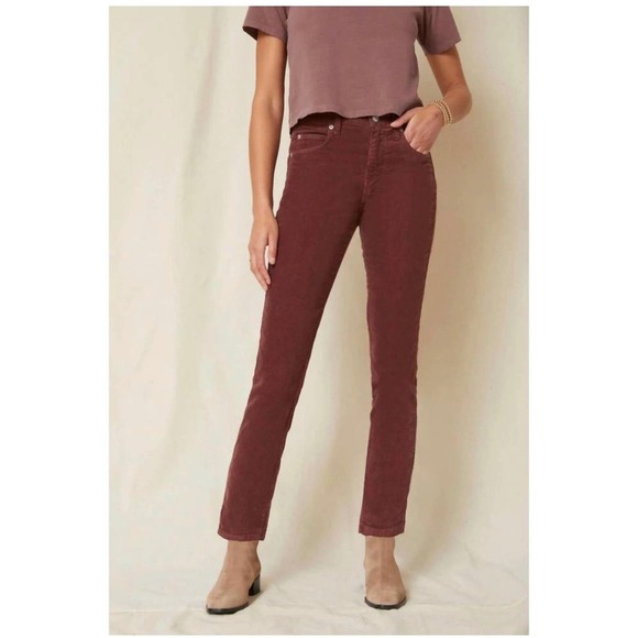 AMO Pants - AMO Chelsea Crop Corduroy Pants Burgundy Slim Fit High Rise Size 25 NWT